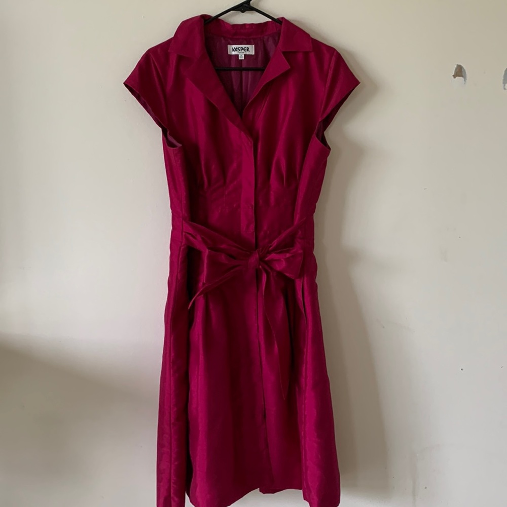 Kasper Metallic Pink Dress with tie waist